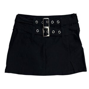 Social Collision | Stretchy Thick Mini Skirt with Slit and Built In Double Belt